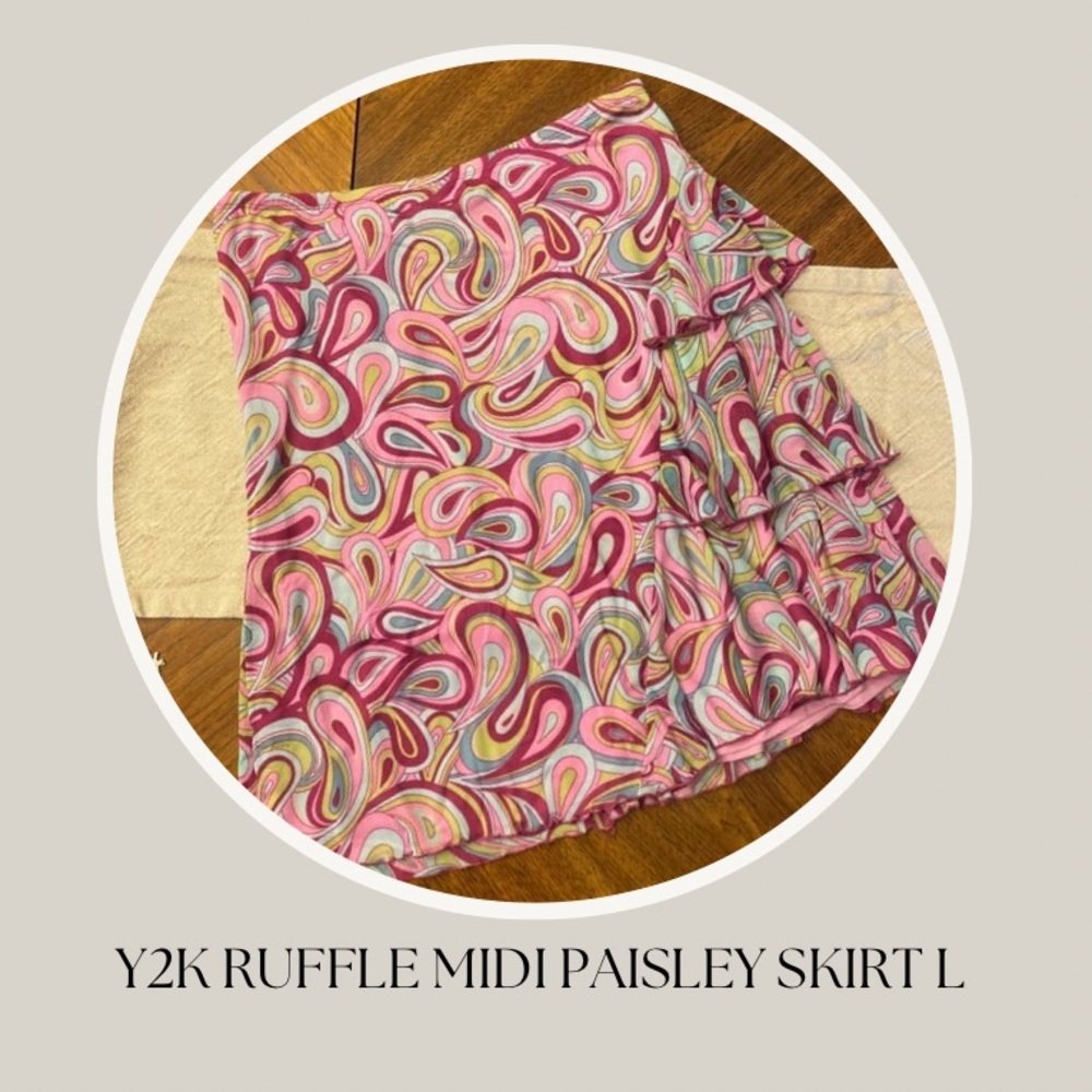Y2K RUFFLE MIDI PAISLEY SKIRT L